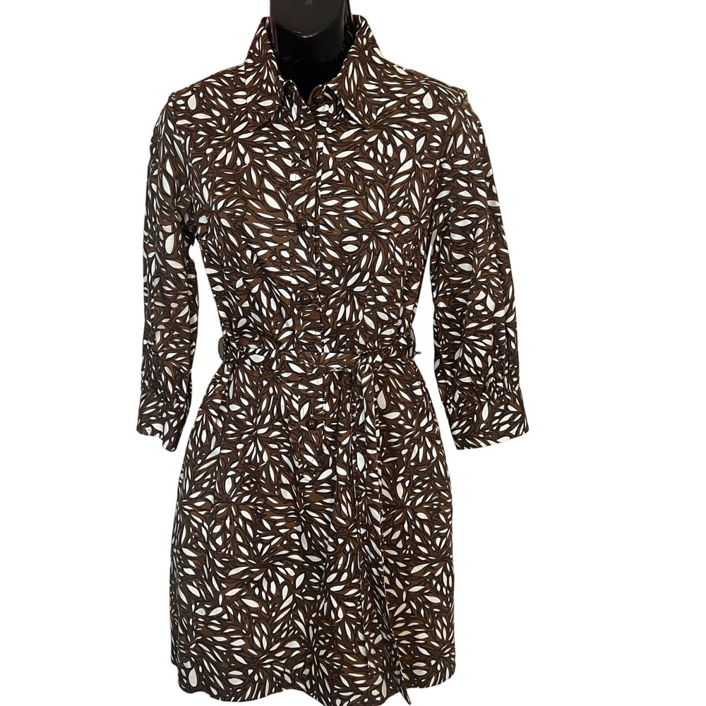 An Original Milly Shirt Dress Size 2 Brown White Print Belted Mini City Chic - Picture 2 of 16